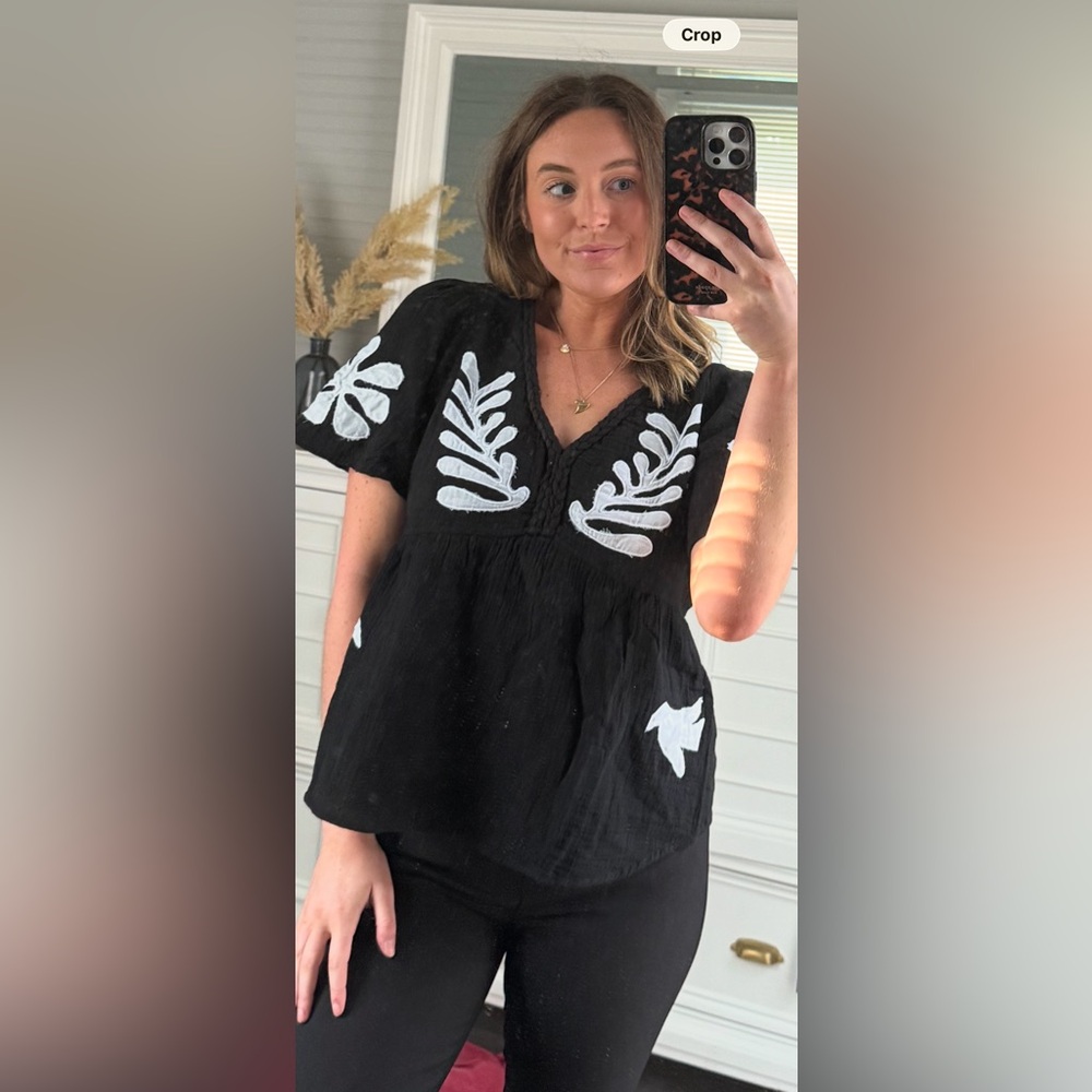 Calypso St. Barth Black Top with White Embroidery